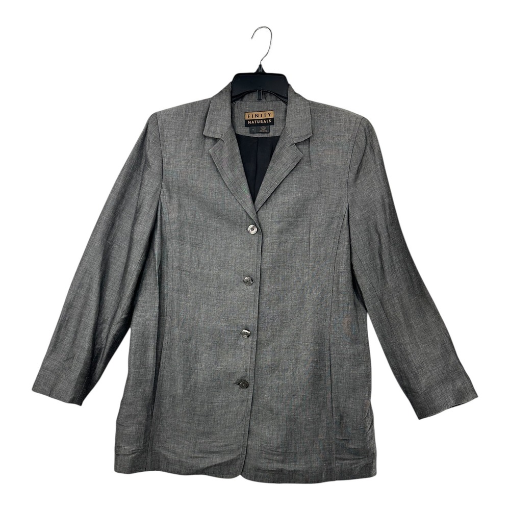 Finity Naturals Women's Gray Linen Blend Blazer Jacket Size 14 Suit‎ Separate